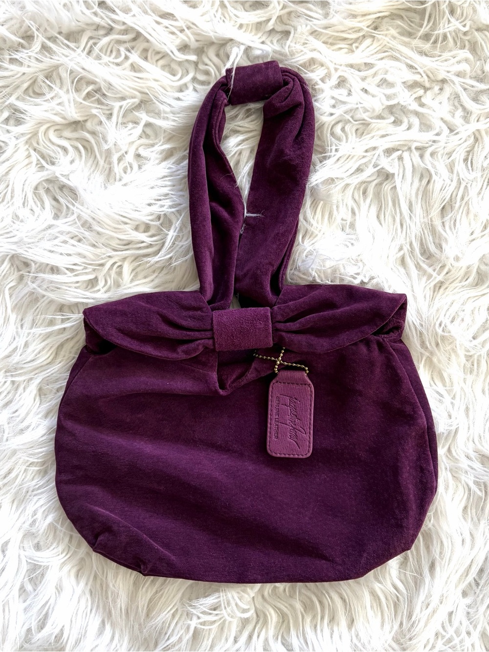 Vintage Jacqueline Ferrar Velvet Bow Pouch Bag Knotted Handle – Plum Purple